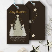 ブラウンとゴールドのクリスマスツリーと星 ギフトタグ