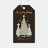 ブラウンとゴールドのクリスマスツリーと星 ギフトタグ (正面)