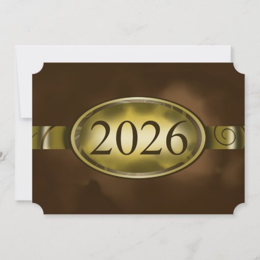ブラウンとゴールドのフラワーボタンの2026カード 招待状 (正面)