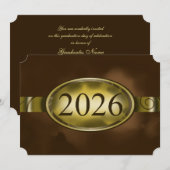 ブラウンとゴールドのフラワーボタンの2026カード 招待状 (正面/裏面)
