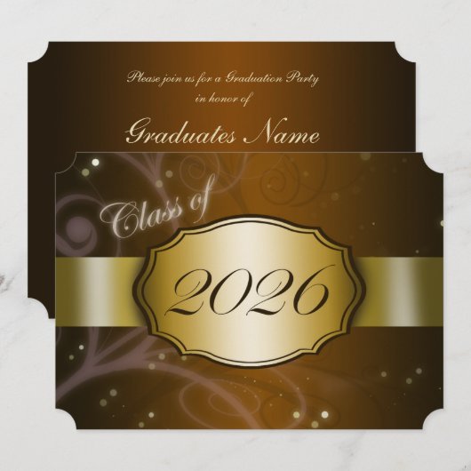 ブラウンとゴールドの2026卒業パーティー 招待状 (正面/裏面)