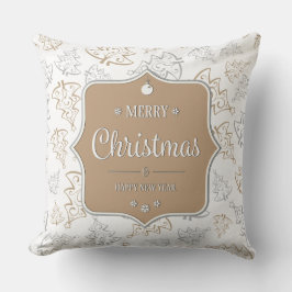 ブラウンとシルバーのエレガントクリスマスツリーのパターン クッション