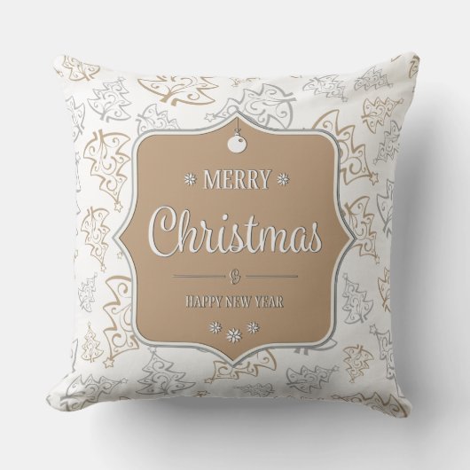 ブラウンとシルバーのエレガントクリスマスツリーのパターン クッション (正面)