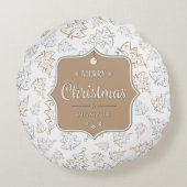 ブラウンとシルバーのエレガントクリスマスツリーのパターン ラウンドクッション (裏面)