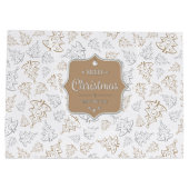 ブラウンとシルバーのエレガントクリスマスツリーのパターン ラージペーパーバッグ (裏面)