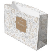 ブラウンとシルバーのエレガントクリスマスツリーのパターン ラージペーパーバッグ (裏面アングル)