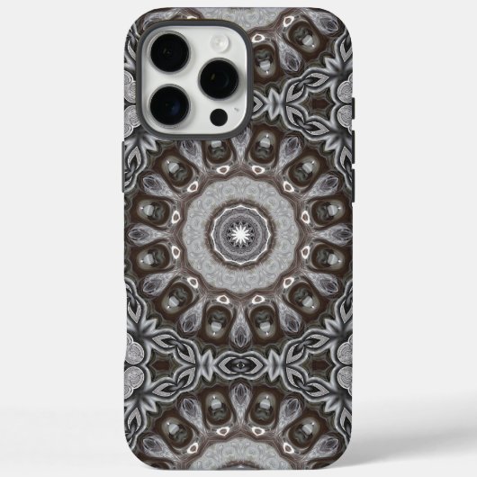 ブラウンとシルバーの万華鏡マンダラ柄 Case-Mate iPhoneケース (裏面)