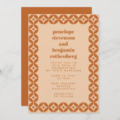 ブラウンとタンモダンミッドジオメトリック結婚シック 招待状 (正面/裏面)