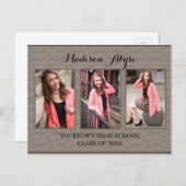 ブラウンとタン3枚の写真卒業はがき ポストカード (正面/裏面)