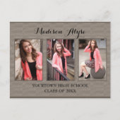 ブラウンとタン3枚の写真卒業はがき ポストカード (正面)