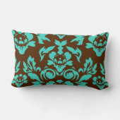 ブラウンとターコイズのダマスクパターン ランバークッション (裏面)