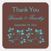 ブラウンとターコイズスクエアありがとうステッカー スクエアシール (正面)