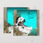 ブラウンとターコイズブルーの民族の赤ちゃん女の子のシャワー 招待状 (正面/裏面)