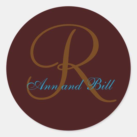 ブラウンとティール（緑がかった色）の名と最後のイニシャルシール ラウンドシール (正面)