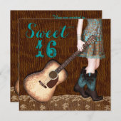 ブラウンとティール(緑がかった色)ブルー女性のカーボーイSweet sixteenパーティー 招待状 (正面/裏面)