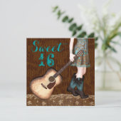 ブラウンとティール(緑がかった色)ブルー女性のカーボーイSweet sixteenパーティー 招待状 (スタンド正面)