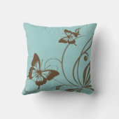 ブラウンとティール(緑がかった色)蝶 クッション (裏面)