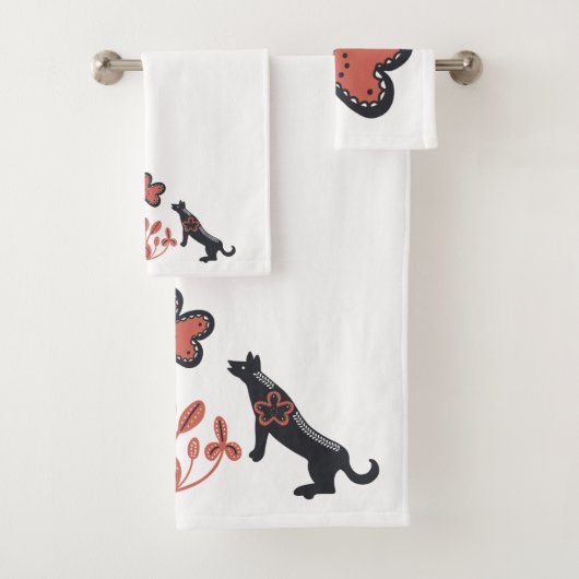 ブラウンとピンクとスカンジナビアのパターン バスタオルセット (インサイチュ)