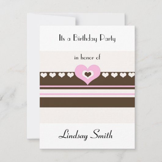 ブラウンとピンクのストライプ誕生日招待状 招待状 (正面)
