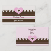 ブラウンとピンクのハートとストライプ 名刺 (正面/裏面)