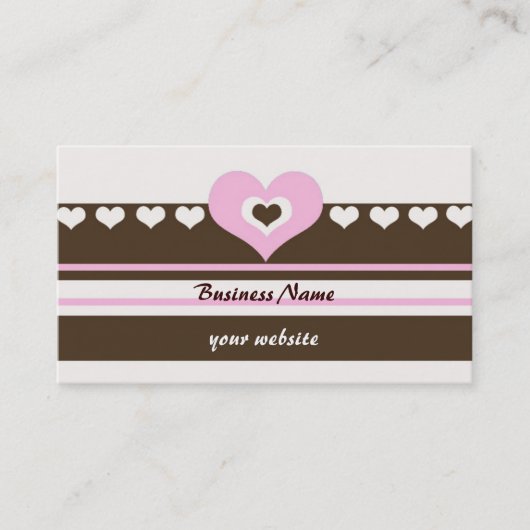 ブラウンとピンクのハートとストライプ 名刺 (正面)