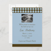 ブラウンとブルーのアーガイル発表(カスタマイズ可能) 案内ポストカード (正面/裏面)