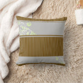 ブラウンとブルーのストライプのフローラプリント クッション (ブランケット)