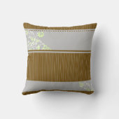 ブラウンとブルーのストライプのフローラプリント クッション (裏面)