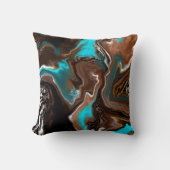 ブラウンとブルーのティール(緑がかった色)大理石の流体アート クッション (正面)