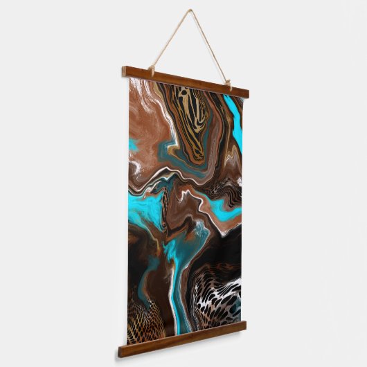 ブラウンとブルーのデジタル流体アートぶら下がったのタペストリー 吊り下げ型タペストリー (傾斜あり)