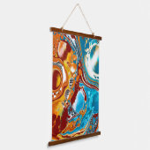 ブラウンとブルーのデジタル流体アート 吊り下げ型タペストリー (傾斜あり)