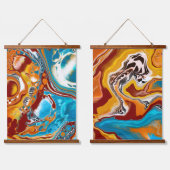 ブラウンとブルーのデジタル流体アート 吊り下げ型タペストリー (ダブル)