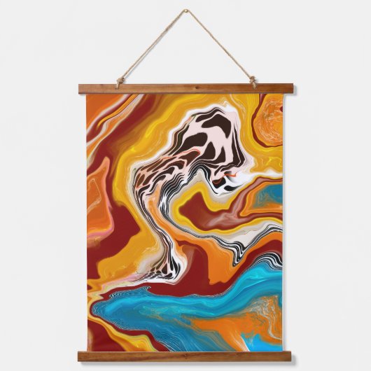 ブラウンとブルーのデジタル流体アート 吊り下げ型タペストリー (正面2)