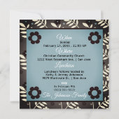 ブラウンとブルーのフローラベビーフォト《キリスト教》洗礼式や命名式 招待状 (裏面)