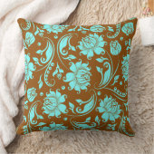 ブラウンとブルーのヴィンテージフローラマスク クッション (ブランケット)