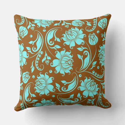 ブラウンとブルーのヴィンテージフローラマスク クッション (裏面)