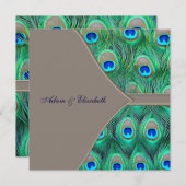ブラウンとブルーの結婚孔雀 招待状 (正面/裏面)