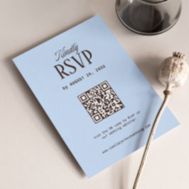 ブラウンとブルーの結婚式RSVP QRコード エンクロージャーカード