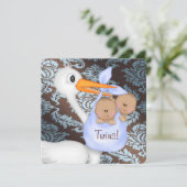 ブラウンとベビーブルーダマスクツインベビーシャワー 招待状 (スタンド正面)