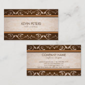 ブラウンとベージュのダマスク 名刺 (正面/裏面)