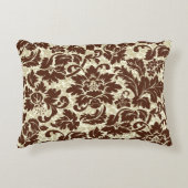 ブラウンとベージュヴィンテージフローラダマスク アクセントクッション (正面)