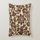 ブラウンとベージュヴィンテージフローラダマスク アクセントクッション (正面(垂直))