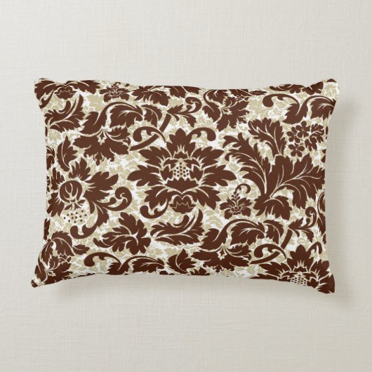 ブラウンとベージュヴィンテージフローラダマスク アクセントクッション (裏面)