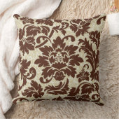 ブラウンとベージュヴィンテージフローラダマスク クッション (ブランケット)