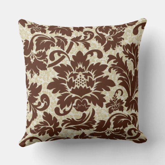 ブラウンとベージュヴィンテージフローラダマスク クッション (裏面)