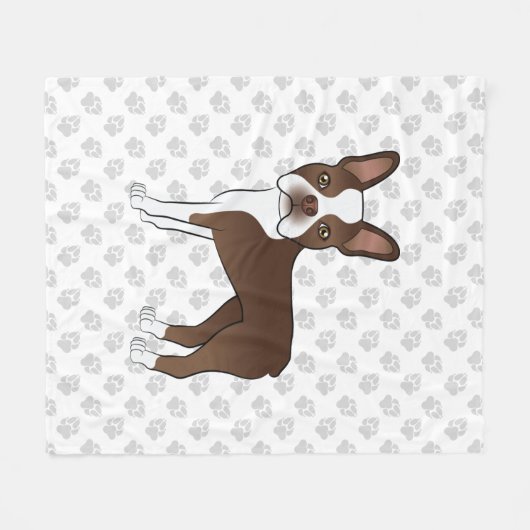 ブラウンとホワイトボストンテリアの漫画の犬と歩き フリースブランケット (正面(横))