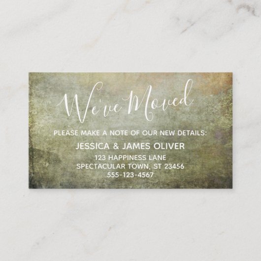 ブラウンとマスタードのテクスチグランジュ付き「引っ越しました エンクロージャーカード (正面)