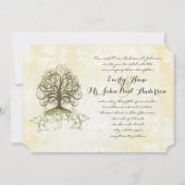 ブラウンとモスグリーンの渦巻きツリーヴィンテージダマスク 招待状 (正面)