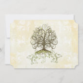 ブラウンとモスグリーンの渦巻きツリーヴィンテージダマスク 招待状 (裏面)