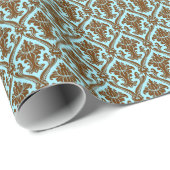 ブラウンとライトブルーのヴィンテージダマスパターン ラッピングペーパー (ロールコーナー)